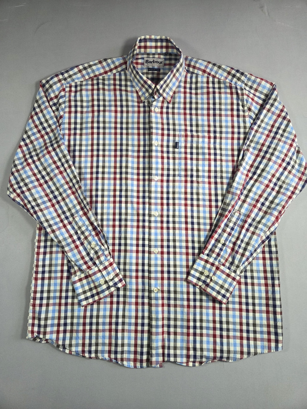 Barbour Men's Long-Sleeve Check Button-Down Shirt - Red/Blue/White Size Large